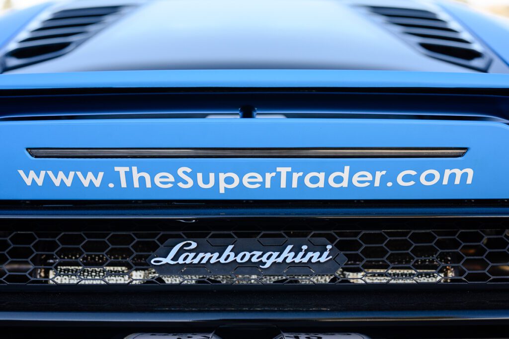 A picture of a lambourghini branded with a company logo for their branding shoot as advised by their branding consultant and captured by Denver Branding Photographer.