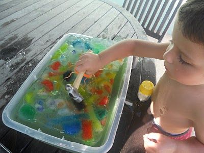 Keep them busy for hours! A block of ice with treasure frozen inside and a hammer.  Great for those 100+ degree summers!