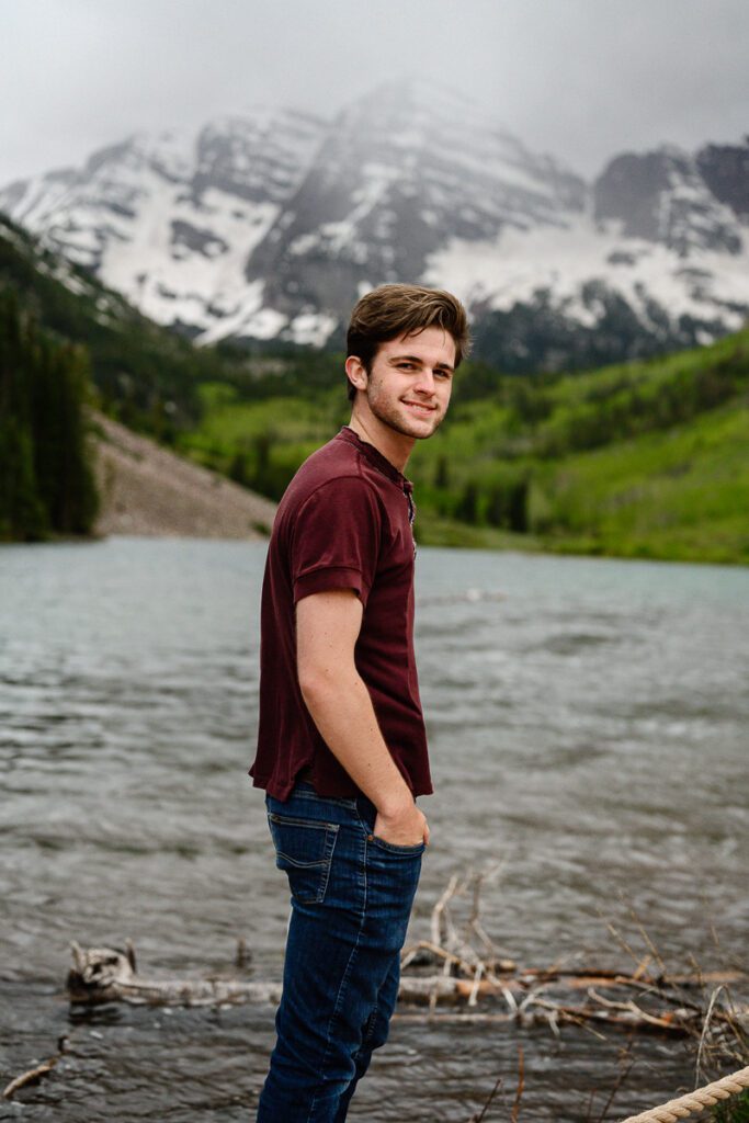 A stormy senior picture session at the Maroon Bells during this Colorado Mountain senior pictures by a Denver senior photographer